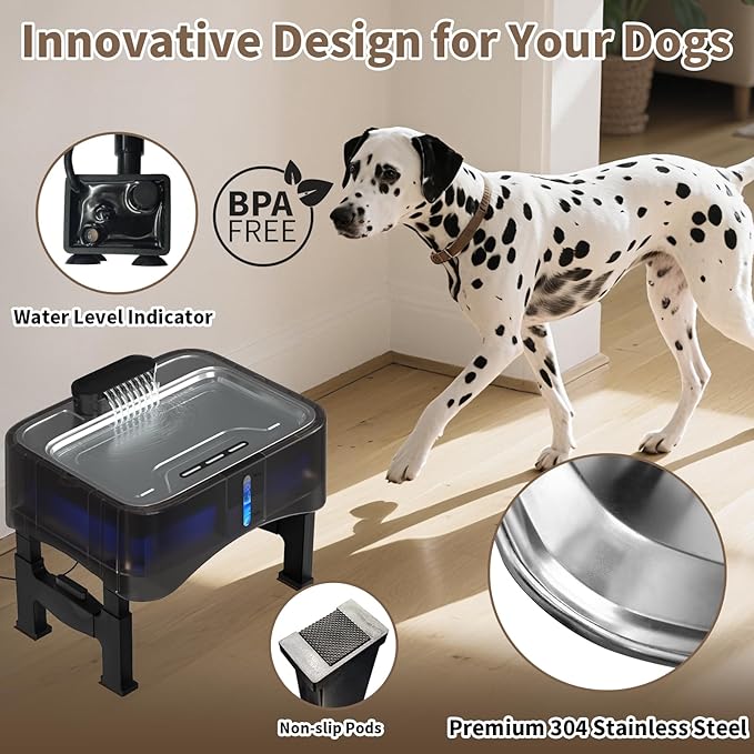 8.5L/2.25Gal Elevated Dog Water Fountain, Xetino 4 Height Adjustable Raised Dog Water Bowl Dispenser for Large Dogs with Stainless Steel Tray BPA-Free, Pet Water Fountain with Ultra Quiet Pump