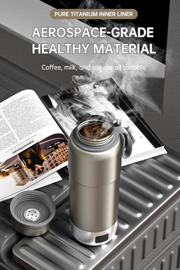 Pure Titanium Travel Kettle, 520ML Portable Electric Kettle, 12 Temp Presets, Dual Voltage 100-240V, Temp Control, Fast Boil, BPA-Free, Leak-Proof for Tea, Coffee, Baby Formula, Office & Hotel (Gray)