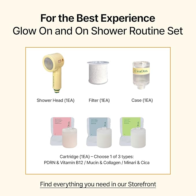 Glow On and On Shower Head & Vitamin B12 Cartridge Set – Filter Shower Head + Skin Vitality Vitamin Cartridge + Leak-Proof Connector Case Holiday Gift Set