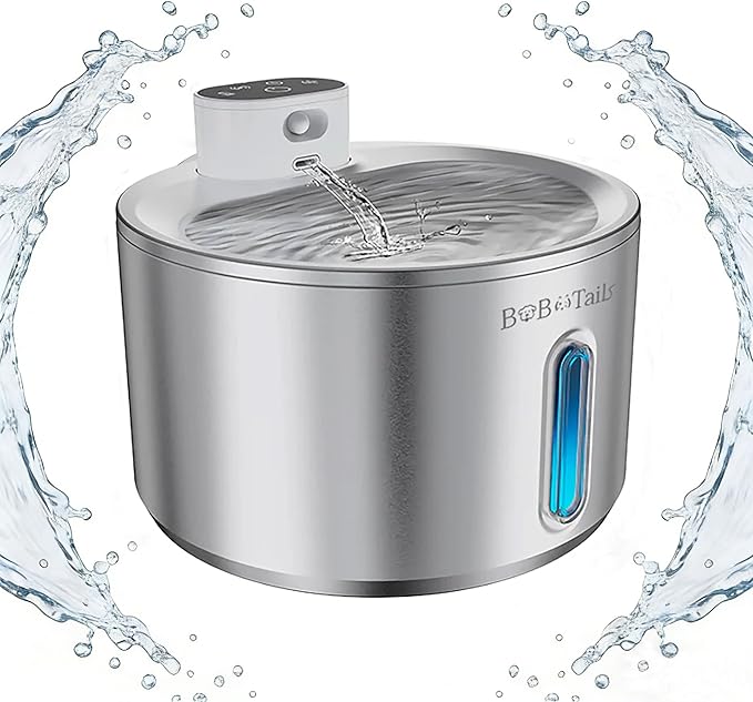 135oz/4L Stainless Steel Cat Water Fountain - Ultra-Quiet Automatic Pet Drinking Fountain for Cats&Dogs Indoor, Automatic Dog Watering Dispenser Bowl with Watering Level Window and Filter (Silver)