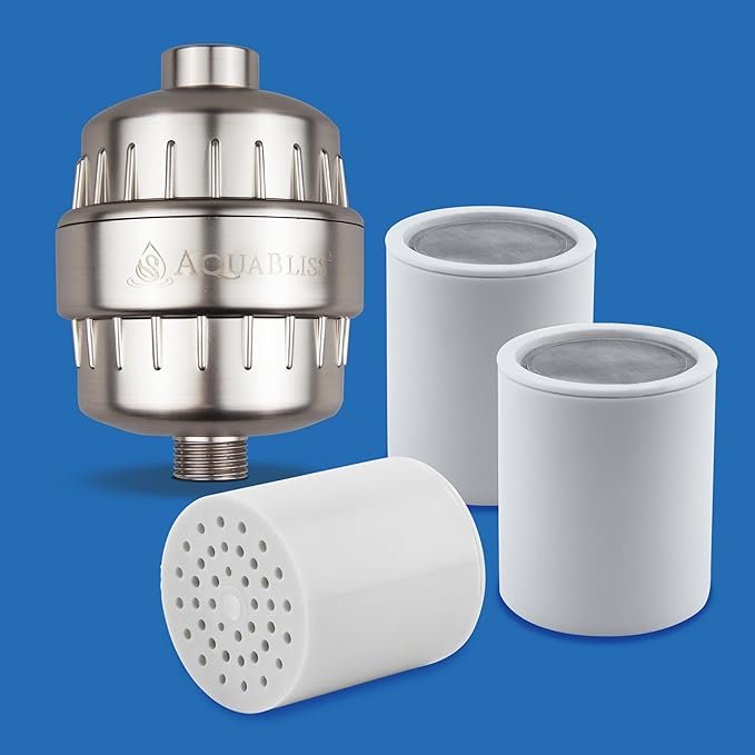 AquaBliss SF100-BN Revitalizing Shower Filter w/ 1 Replaceable Revitalizing Filter Cartridge Inside - Plus 3 Extra SFC100 Filter Cartridges (Exclusive Bundle)