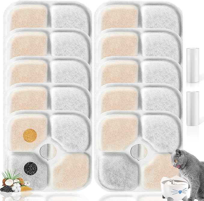 PIXI Cat Water Fountain Filters, Compatible with PIXI Pet Fountain, Pixi Cat Drinking Fountain Filter, Replacement Triple Action Pet Water Filter, 10-Pack, White