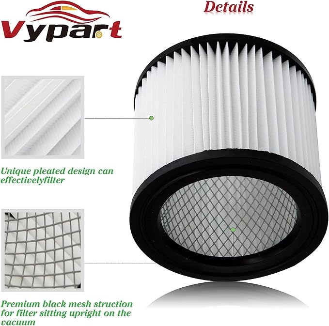 90398 HEPA Replacement Filter - Small Cartridge Vacuum Filter Pack of 2 Fit for Shop-Vac 90398/118692, 9039800, 903-98, 903-98-00 Wet and Dry Vacuum (2 Filters+ 1 Brush) - AquaVibe