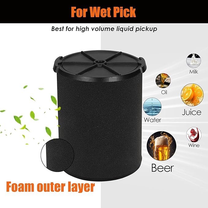 Universal Filters Replaces CMXZVBE38778 CMXZVBE38773 Craftsman Wet Application Filter, Replaces # 9-38751, Fits 5-20 Gallon Shop Vacuums1988+,with Foam Sleeve-2 Pack - AquaVibe