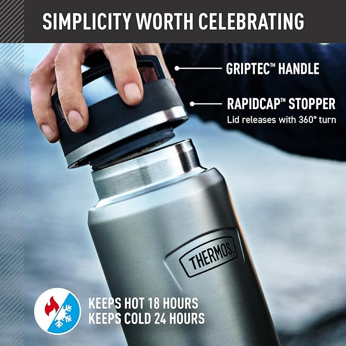 THERMOS ICON SERIES Stainless Steel Water Bottle with Screw Top Lid - 40 Ounce, Matte Stainless Steel - Vacuum Insulated Water Bottle with Lid