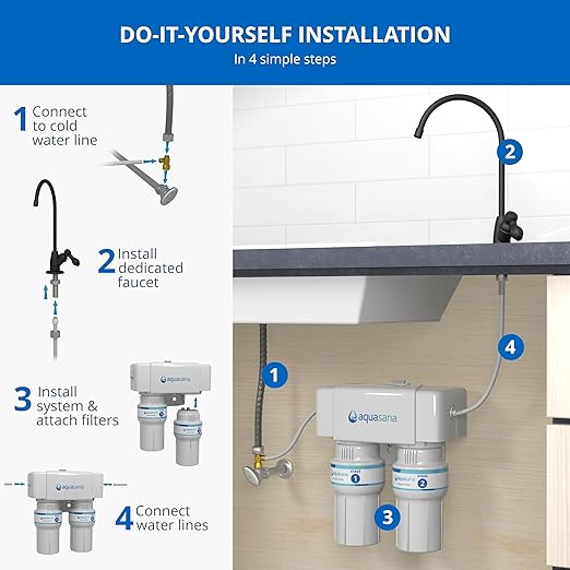 Aquasana Under Sink Water Filter | 2-Stage Filtration | Reduces up to 99.99% of PFAS, Lead, Chlorine, Cysts, & More | Under Counter Drinking Water Filter | Matte Black Faucet | AQ-6200-MB