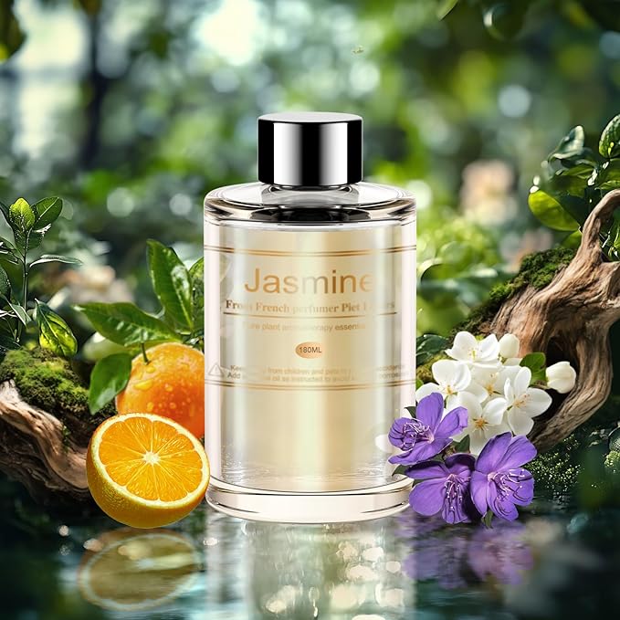 Car Air Freshener Refill for Men & Women 6.09 FL OZ /180ML - 9 Month Jasmine Scent Essential Oil Perfume, Essential Oil Made of Natural Plant Extracts, Compatible with Car Diffusers for Home/Office