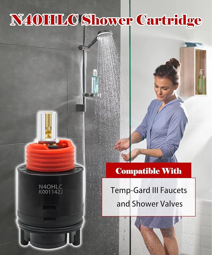 N40HLC Shower Cartridge Fits for Temp-Gard III Faucets and Shower Valves,Replaces RK7300-CART-3P JH02BJ HL-40,40 mm Shower Cartridge