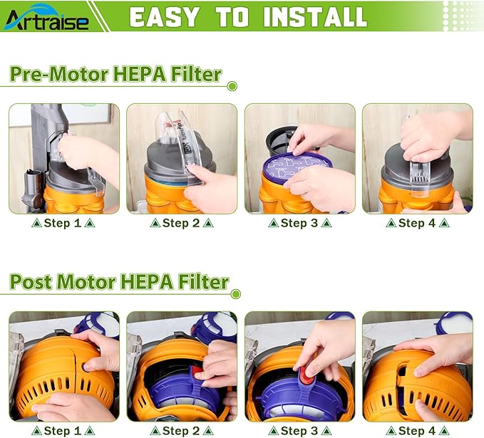 Artraise Filter Replacement Kits for Dyson DC25 Vacuum Ball, Includes Washable Pre-Motor & Post Motor HEPA Filters, Fits All DC25 Models -Compare to Part # 919171-02 and 916188-06 - AquaVibe