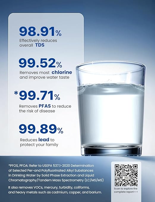 NOVETE Reverse Osmosis Water Filter Countertop, UV Cold Water Down to 32℉, NSF/ANSI 42/58 Certified, 4:1 Pure to Drain, No Installation Needed, 8-Stage RO Water Filtration System, CRF0A-QS, White