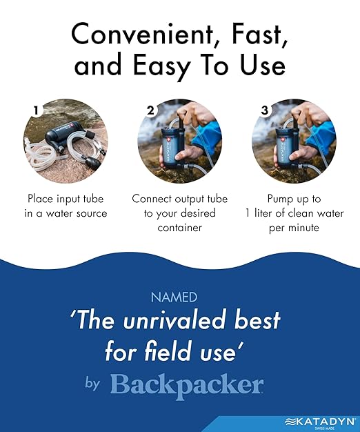 Katadyn Hiker Pro Hand Pump Water Filter for Backpacking, Camping, Emergency Survival