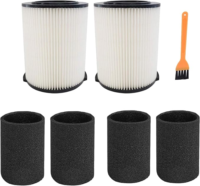 MZY LLC 2 Pack VF4000 Filter Replacement for Ridgid for Shop Vac 5-20 Gallon Wet Dry Vacuums + 4 Pack Foam Sleeve for Ridgid Wet Dry Vacuum + 1 Pack Brush Cleaner (7 Pack) - AquaVibe