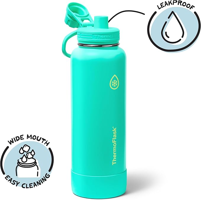 ThermoFlask 40 oz Double Wall Vacuum Insulated Stainless Steel Water Bottle with Spout Lid, Screamin' Green