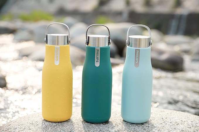 Philips Water GoZero UV Self-Cleaning Smart Water Bottle Vacuum Stainless Steel Insulated Water Bottle with Handle Double-wall, Auto Cleaning, Keep Drink Hot or Cold, BPA Free