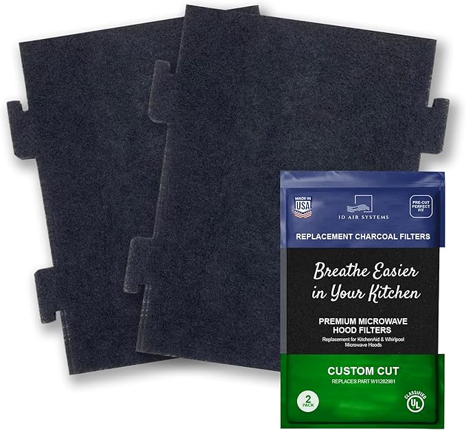 Replacement Charcoal Air Filters for Over-the-Range Microwave Hood Vents - Compatible With KitchenAid and Whirlpool Models, Made in USA – 2 Pack
