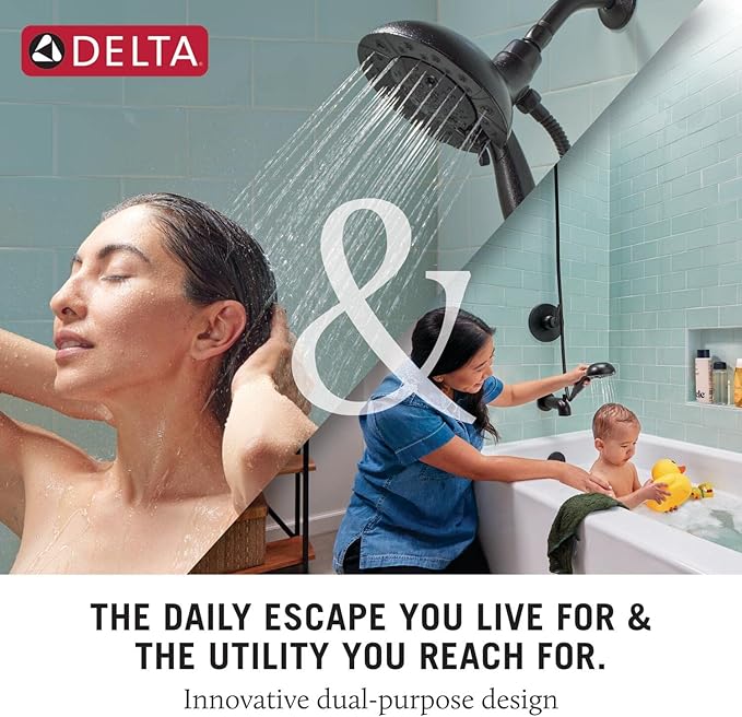 Delta Faucet 5-Spray In2ition 2-in-1 Dual Shower Head with HandHeld Spray, Chrome Hand Held Shower Head with Hose, Handheld Shower Heads, 2.5 GPM Shower Head, Chrome 58569-25-PK