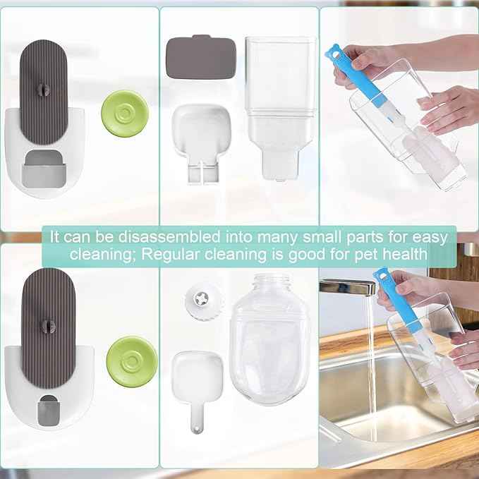 Hanging Automatic Food Water Dispenser,Gravity Rabbit Feeder, Water Dispenser Food Bowl for Bunny Chinchilla Guinea Pig Hedgehog Ferret (White Brown)