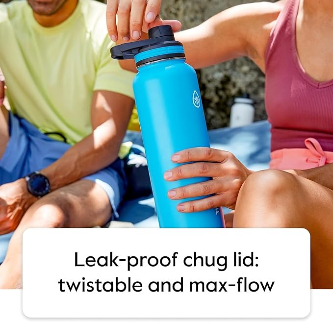 ThermoFlask Stainless Steel Water Bottles 2-Pack - Double-Wall Vacuum Insulated 24 oz BPA-Free Spout Lids - Keeps Drinks Cold 24 Hrs, Hot 12 Hrs - Leakproof, Dishwasher Safe, Black/Malachite