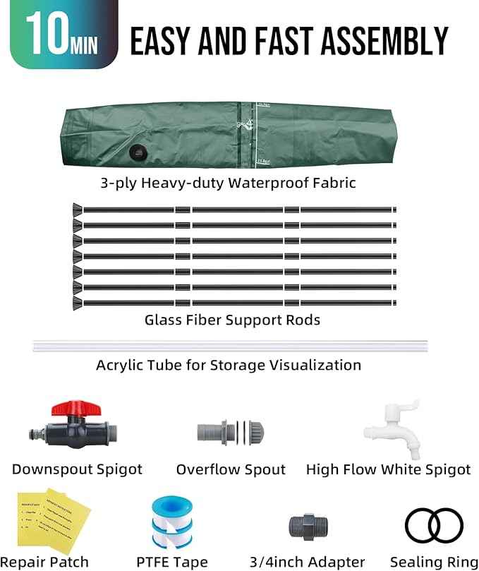 Collapsible Rain Barrel Water Collection System - 100 Gallon Portable Water Storage Tank,Foldable Rainwater Collect System Downspout, Water Catcher Container with Filter, Spigots＆Overflow Kit,Green