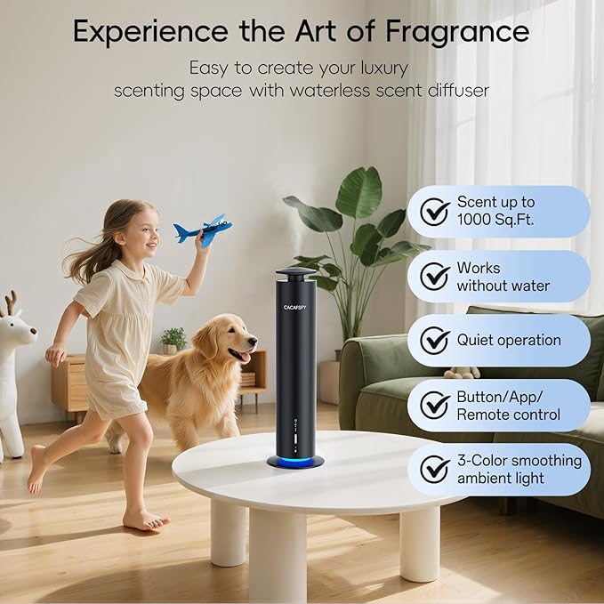 Waterless Diffuser,Hotel Scent Diffuser-Night Light,Wireless Use-Cover Up to 1000 Sq.Ft.-Cold Air Tech,Scent Diffusers for Home,Aromatherapy,Large Room,Spa,Commercial-Black Essential Oil Diffuser