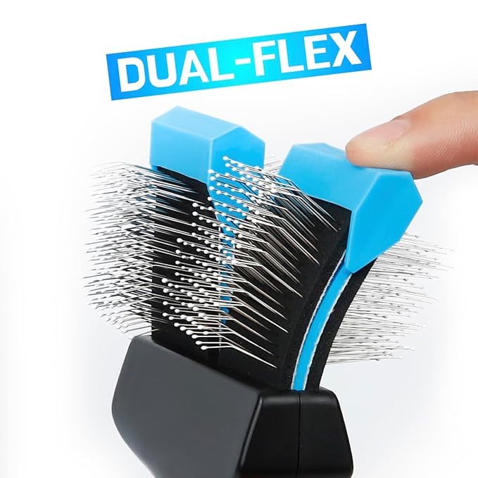 Dual Flex Slicker Brush Dog Brush, Gentle Grooming Tool for Sensitive Dogs & Cats - Ideal for Long Hair, Removes Undercoat, Tangles, and Knots - AquaVibe
