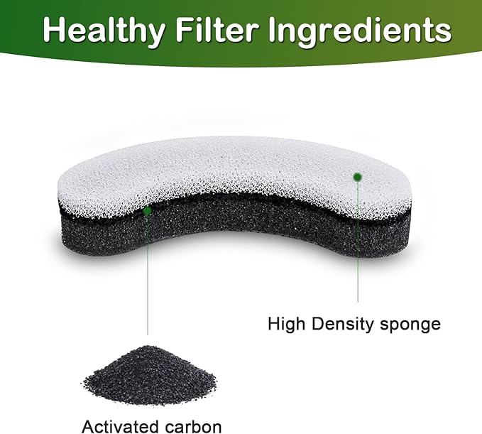 Cat Water Fountain Filters,Arc-Shaped Sponge Activated Carbon Cat Fountain Filter Replacement Filters Compatible WF050 & WF100 Automatic Pet Water Fountain(8 Pack)