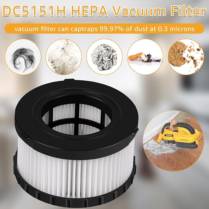 4-Pack DC5151H HEPA Filter Replacement, Compatible with DEWALT Dry Wet Vacuum DC515 DCV517 DCV517B, washable and reusable filter vacuum cleaner, with cleaning brush - AquaVibe