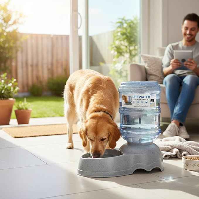 3 Gallon Large Dog Water Dispenser, Automatic Gravity Pet Waterer Station for Large Dogs and Multiple Pets, Indoor/Outdoor Dog Water Bowl with Anti-Slip Base, BPA-Free, Grey