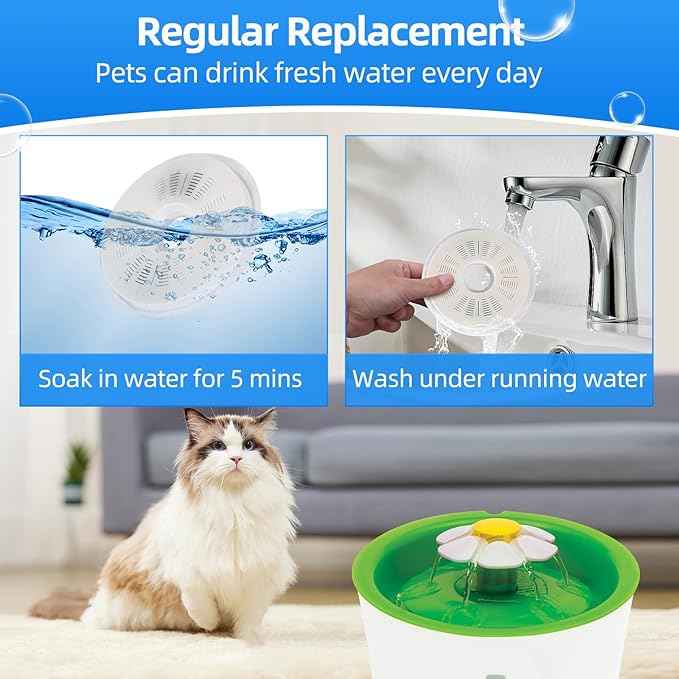 6-Pack Cat Water Fountain Filter Replacement Compatible with Catit 3L–Triple Filtration with Activated Carbon & Ion Exchange Resin for Soft Water Urinary Health Support