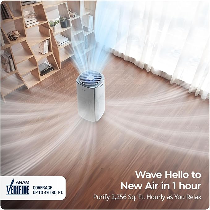 CUCKOO True HEPA Air Purifier for Large Room Up to 2,256 sq. ft., Advanced 5-Stage Filter with UV-C Light and Activated Carbon, Air Purifiers for Home with Quiet Sleep Mode, White (CAC-K1910FW)