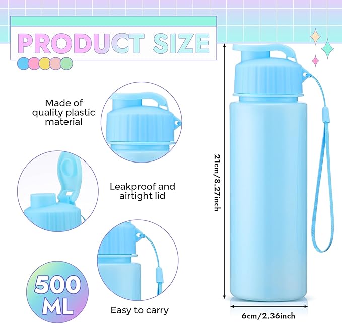 Maxcheck 30 Pieces Water Bottle Bulk 17 oz Plastic Sports Water Bottles Bulk with Handle Strap Lightweight Leakproof Drink Flip Top for Adults Fit Gym(Macarons Style,Macarons Color)