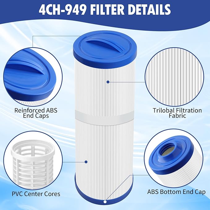 2-Pack 4CH-949 Spa Filter FD2007 Replacements Compatible with Pleatco PWW50L,Cal Spa FIL50-5D13H15FCT-3, Filbur FC-0172,SD-01143,817-4050,Waterway Teleweir 50,Rising Dragon 50,Hot Tubs Filter