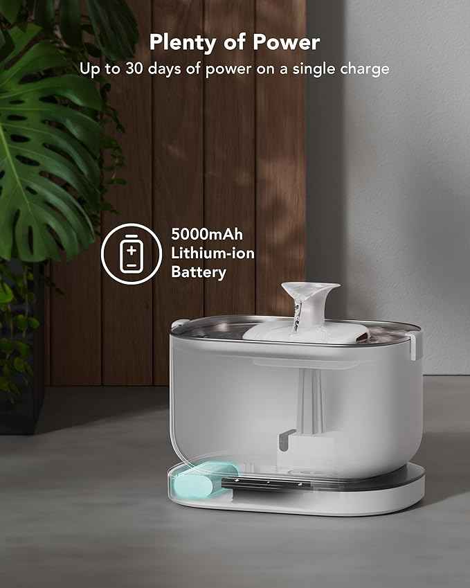 Cordless Pet Water Fountain Battery Operated + 8 Packs Replacement Filters for Dockstream Cat Water Fountain WF005 WF115 WF105, 4 Months Set of Replacement Filters