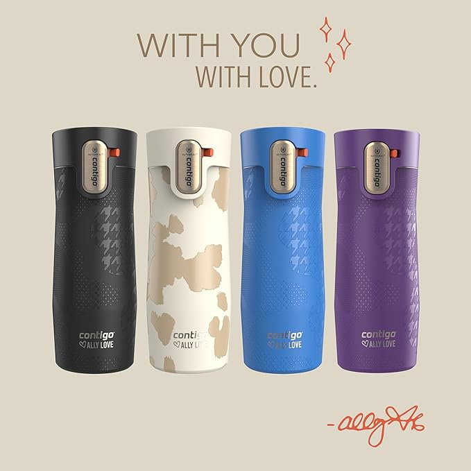 Contigo x Ally Love Stainless Steel Vacuum-Insulated Travel Mug with Autoseal and Easy Clean Lid, Spill-proof, Keeps Drinks cold 24 hrs & hot for 11 hrs, BPA Free, 16oz., West Loop 3.0, Violet