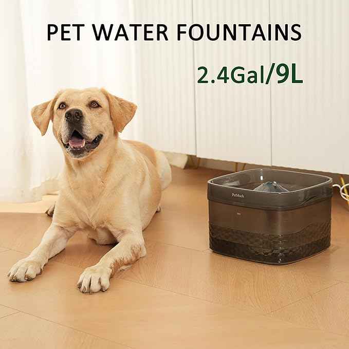2.4Gal/9L Pet Water Fountains for Medium and Large Dogs and Multiple Cats Large Capacity Automatic, Dog Water Fountains with Filters (Dog Fountain 18 Filtesr + 18 Sponges)