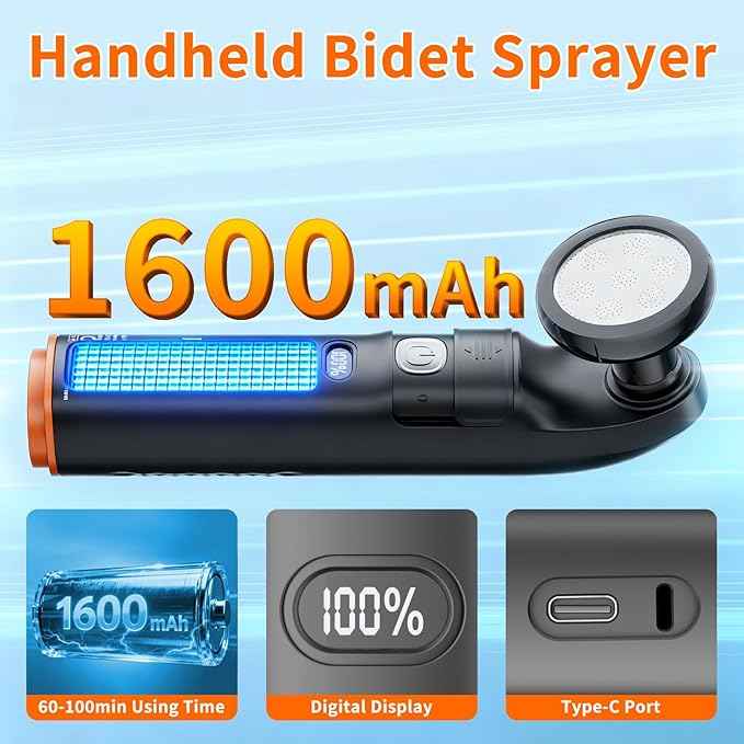 Portable Bidet & Shower for Travel, JUTIMER 2.5L&1600mAh Rechargeable Camping Shower, 2 Showerheads Bidet Sprayer, 2 Modes Waterproof Handheld Bidet, Outdoor Shower Kit for Hiking, Travel