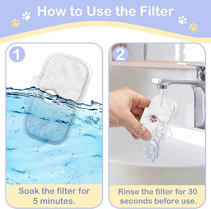 50 Packs for Petlibro Cat Water Fountain Filters Replacement, Compatible with Cat Water Fountain PLWF005 PLWF105 PLWF115 (25 Replacement Water Filters + 25 Pre-Filter Sponges)