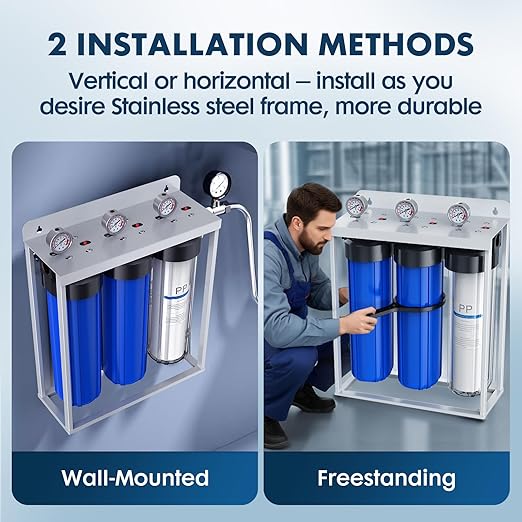 Whole House Water Filter System,Remove Heavy Metal,3 Stage Water Purifier,Top-Tier KDF+GAC with Sediment & Carbon Filter,Highly Reduce 99% Lead,Arsenic,Chromium,Chlorine,Odor,Improve Taste,20x4.5Inch