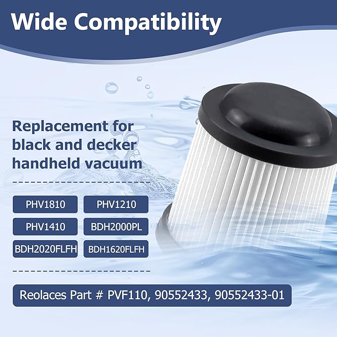 4 Pack PVF110 Replacement Filter for Black and Decker Handheld Pivot Vacuums PHV1810, PHV1210, PHV1410, BDH2000PL, BDH2020FLFH, BDH1620FLFH, Part # 90552433, Washable Hand Vac Filters - AquaVibe