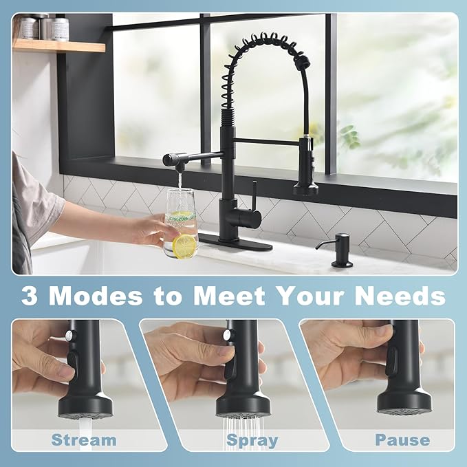 GIMILI Drinking Water Faucet 3 in1 Commercial Style Pull-Down Single Handle Filter Kitchen Faucet for Water Filtration System, Matte Black,Without Water Filtration Device