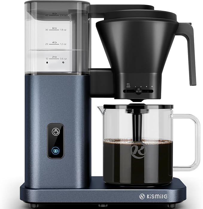 Kismile 8 Cup Drip Coffee Maker Machine, Pour Over Coffee Brew with 3s Instant Heat 197-205℉, Removable Water Tank, Adjustable Flow Control, Deep Cold Brew & Keep Warm 40 Min, Easy to Clean(Blue)