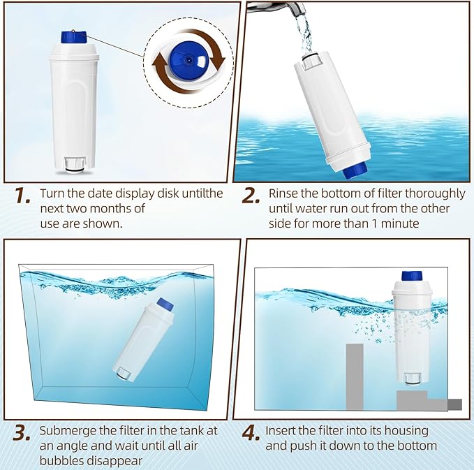 Coffee Machine Water Filter Compatible with Delonghi Filter DLSC002,ECAM, ESAM, ETAM, BCO, EC, EC680, EC800,Coffee Machine Filter Cartrige Replacement with Activated Carbon (2 PACK) - AquaVibe