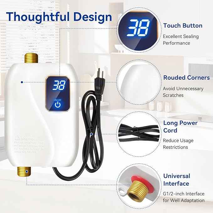 110V Tankless Water Heater Electric, 3000W Tankless Electric Water Heater Instant, Under Sink Water Heater with Digital Display, On Demand Hot Water Heaters Electric for Kitchen Washin Bathroom