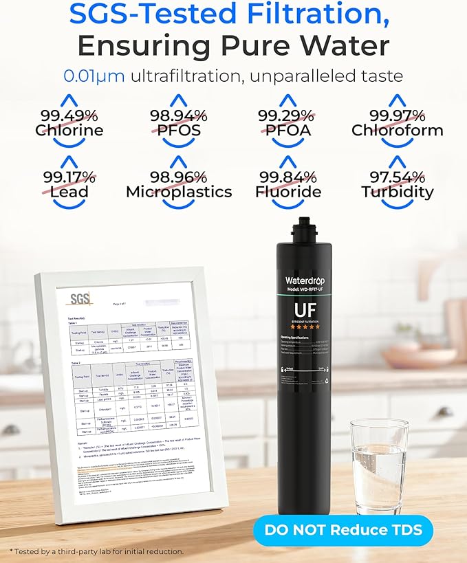 Waterdrop RF17-UF 0.01 Micron Water Filter, 24K Gallons High Capacity, Reduces Lead, Chlorine, Bad Taste & Odor, Replacement for Waterdrop Under Sink Water Filtration system