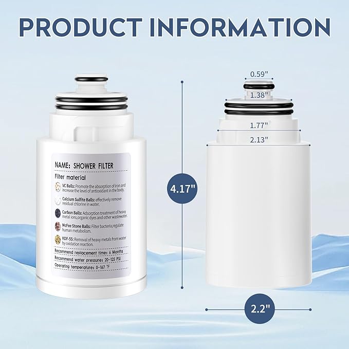 SINGSUO 2-Pack KDF Shower Head Filter Replacement Cartridge, Multi-Stage Showerhead Filter Refill Cartridge for Hard Water, Shower Head Cartridge to Remove Chlorine, Heavy Metals & Impurities