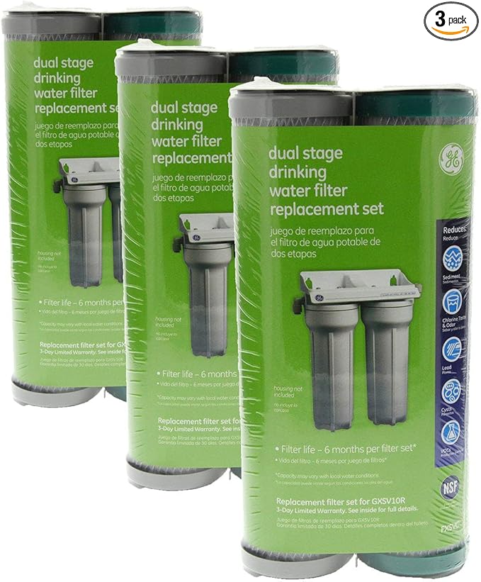 GE SmartWater FXSVC Under Sink Water-Filter, Replacement for Water Filtration System, Reduces Sediment & Other Impurities, Replace Every 6 Months, 2 Filters (Pack of 3)