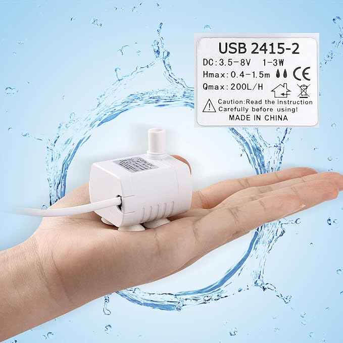 Driew 3W DC 3.5-8V USB Water Pump with Power Cord, Solar Mini Submersible,Brushless,Waterproof (2, White)