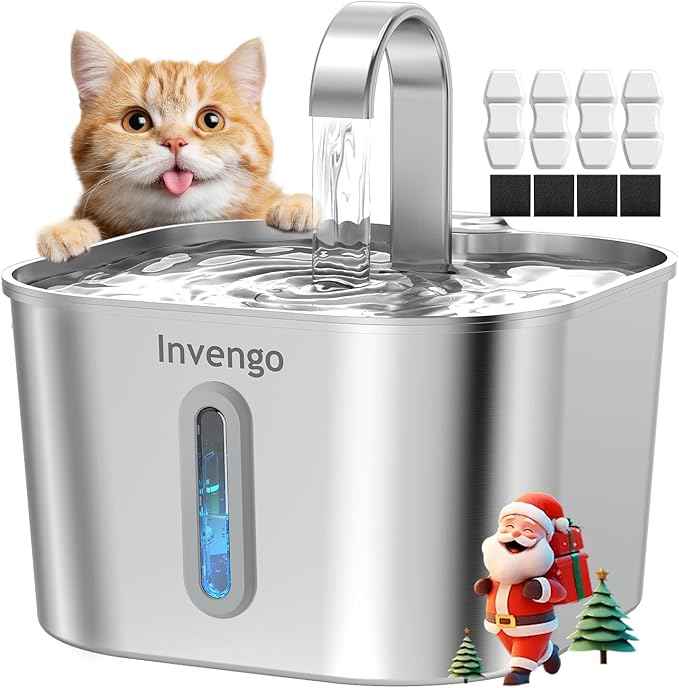 Cat Water Fountain Stainless Steel: 74oz/2.2L Cat Fountain for Drinking | Quiet Cats Water Bowl Dispenser | Pet Water Fountain for Cats Inside | Easy-to-Clean Kitty Drinking Fountains for Small Pets