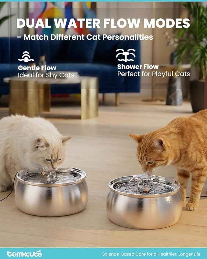 Tomxcute Cat Water Fountain, 4.0L/135oz Stainless Steel Cat Water Fountain, Flower Design, Ultra-Quiet Pump, Includes 3 Replacement Filters, for Cats and Dogs