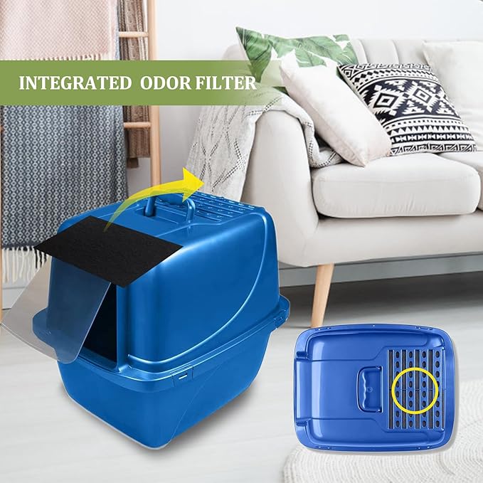 8 Pack Charcoal Cat Litter Box Replacement Filter for Hooded Cat Box, 6 x 6.5Inch Carbon Odor Filters, Black